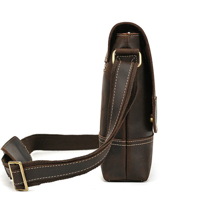 Crazy Horse Leather Slim Messenger Bag – Magnetic Flap Design