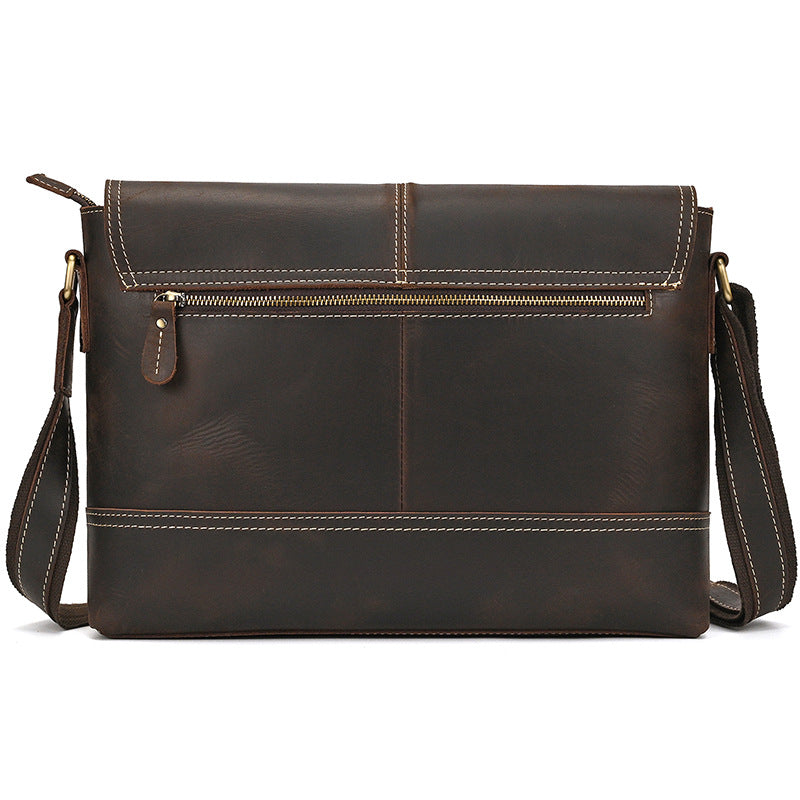 Crazy Horse Leather Slim Messenger Bag – Magnetic Flap Design
