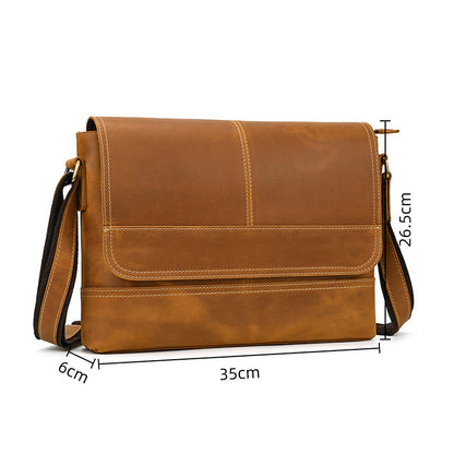 Crazy Horse Leather Slim Messenger Bag – Magnetic Flap Design