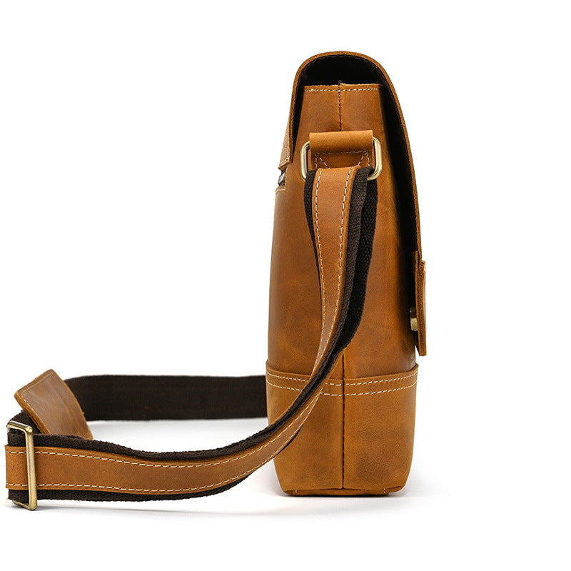 Crazy Horse Leather Slim Messenger Bag – Magnetic Flap Design