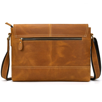 Crazy Horse Leather Slim Messenger Bag – Magnetic Flap Design
