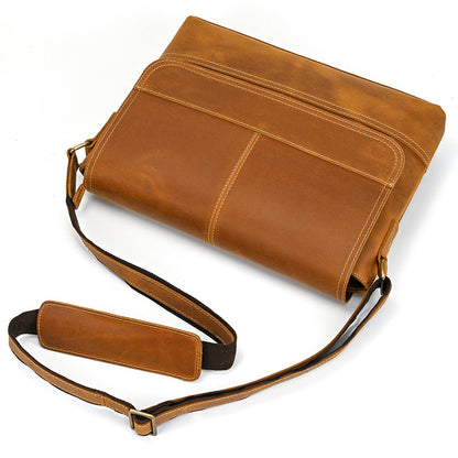 Crazy Horse Leather Slim Messenger Bag – Magnetic Flap Design