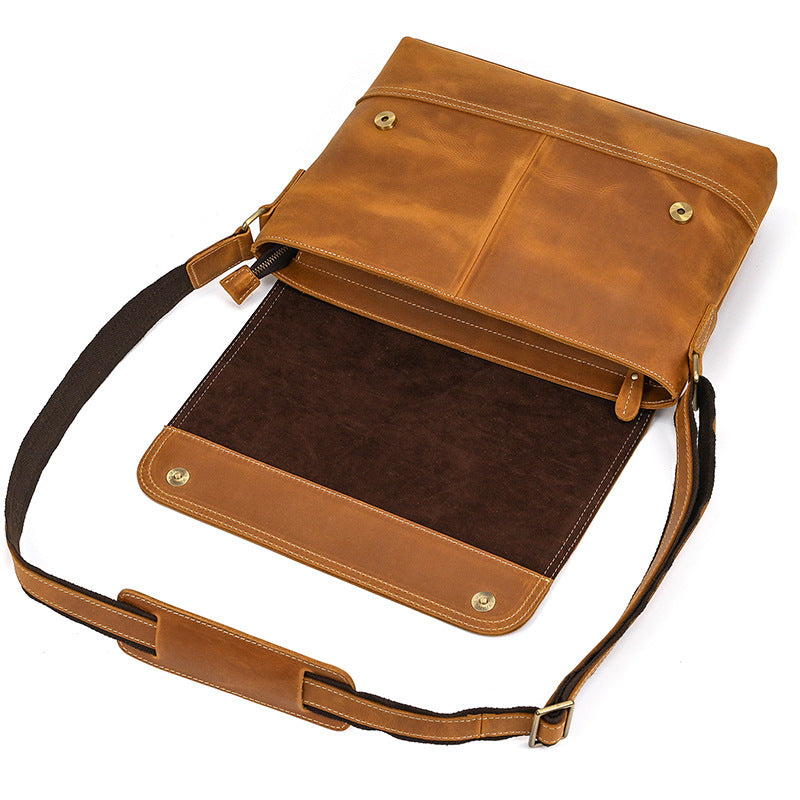 Crazy Horse Leather Slim Messenger Bag – Magnetic Flap Design