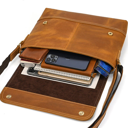 Crazy Horse Leather Slim Messenger Bag – Magnetic Flap Design