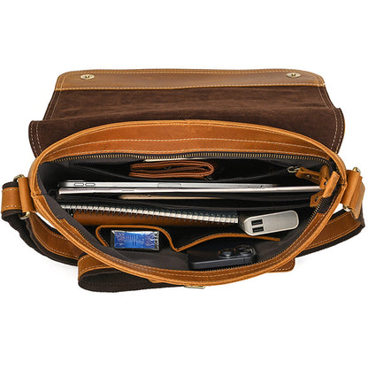 Crazy Horse Leather Slim Messenger Bag – Magnetic Flap Design