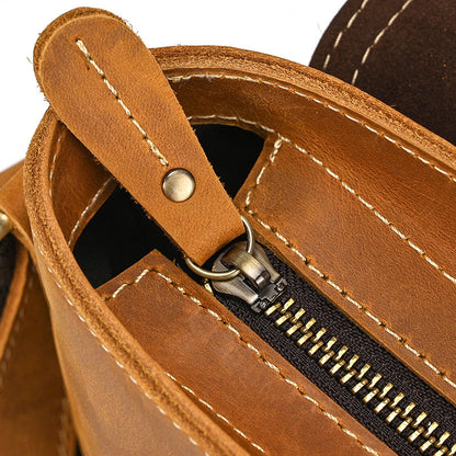 Crazy Horse Leather Slim Messenger Bag – Magnetic Flap Design