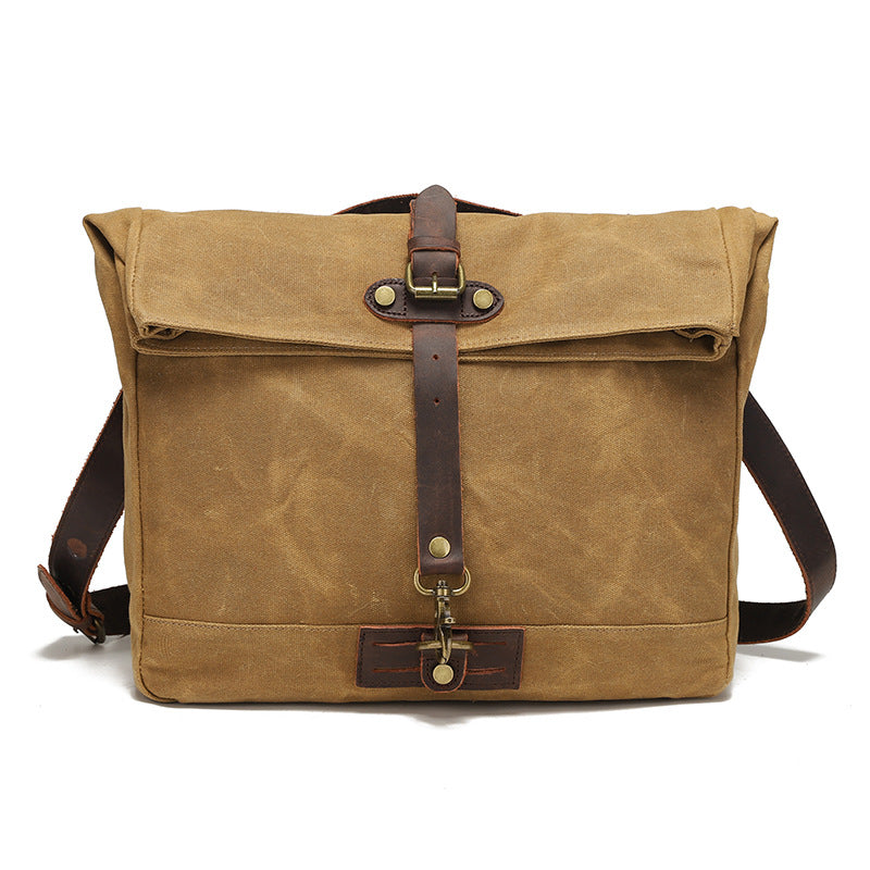 Vintage Waxed Canvas Flap Messenger Bag