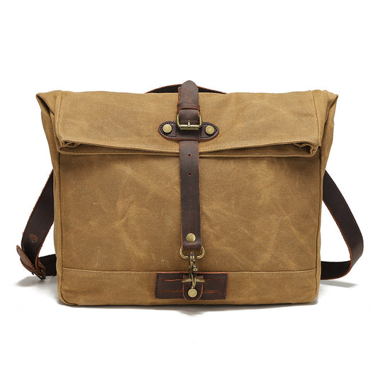 Vintage Waxed Canvas Flap Messenger Bag