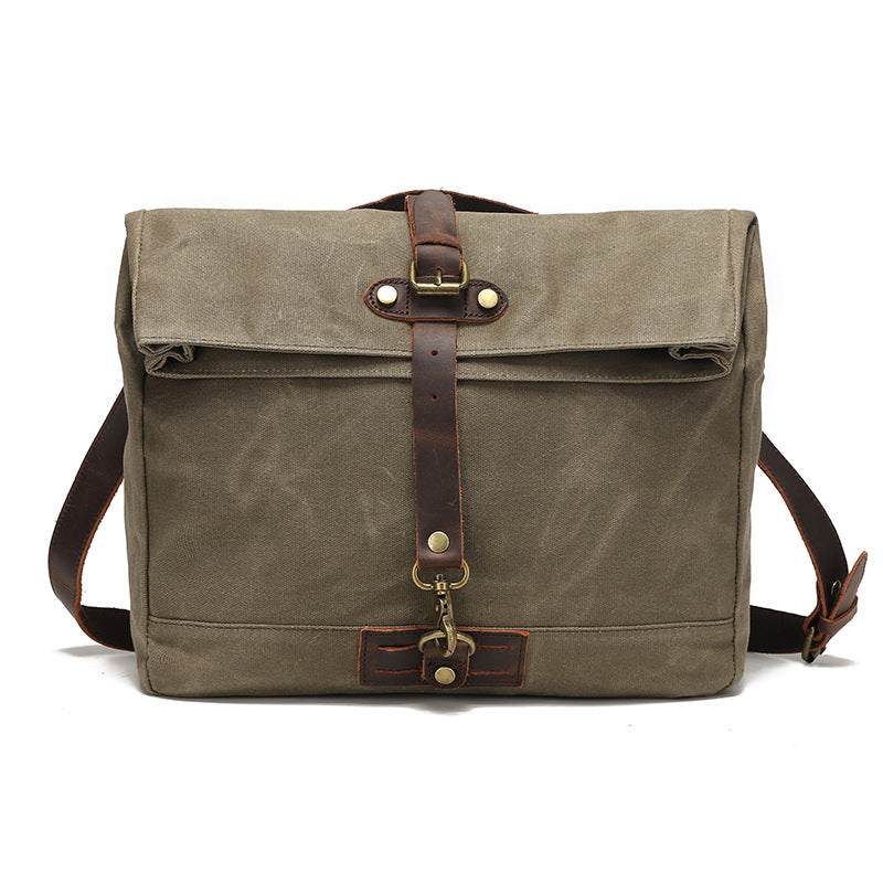 Vintage Waxed Canvas Flap Messenger Bag