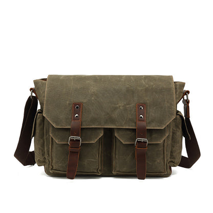 Vintage Waxed Canvas Utility Messenger Bag – Multi-Pocket Design