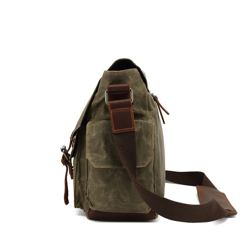 Vintage Waxed Canvas Utility Messenger Bag – Multi-Pocket Design