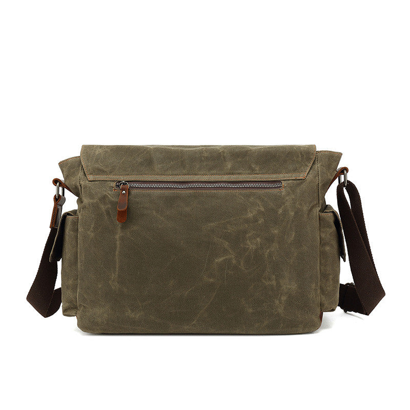 Vintage Waxed Canvas Utility Messenger Bag – Multi-Pocket Design