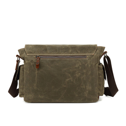 Vintage Waxed Canvas Utility Messenger Bag – Multi-Pocket Design