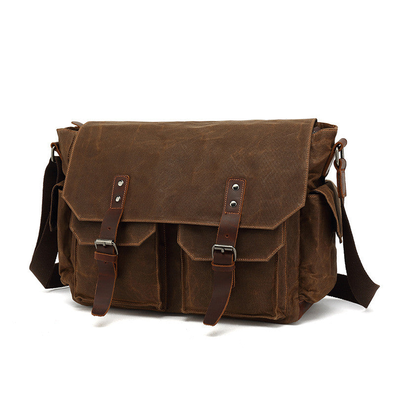 Vintage Waxed Canvas Utility Messenger Bag – Multi-Pocket Design