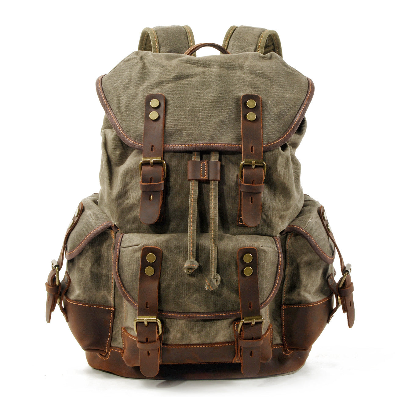 waxed canvas backpack with leather trim vintage travel style