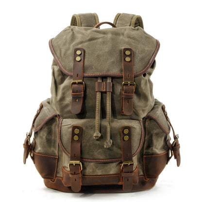 waxed canvas backpack with leather trim vintage travel style