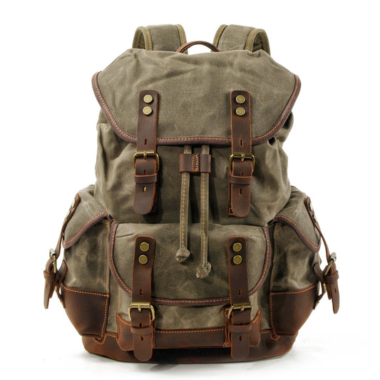 waxed canvas backpack with leather trim vintage travel style