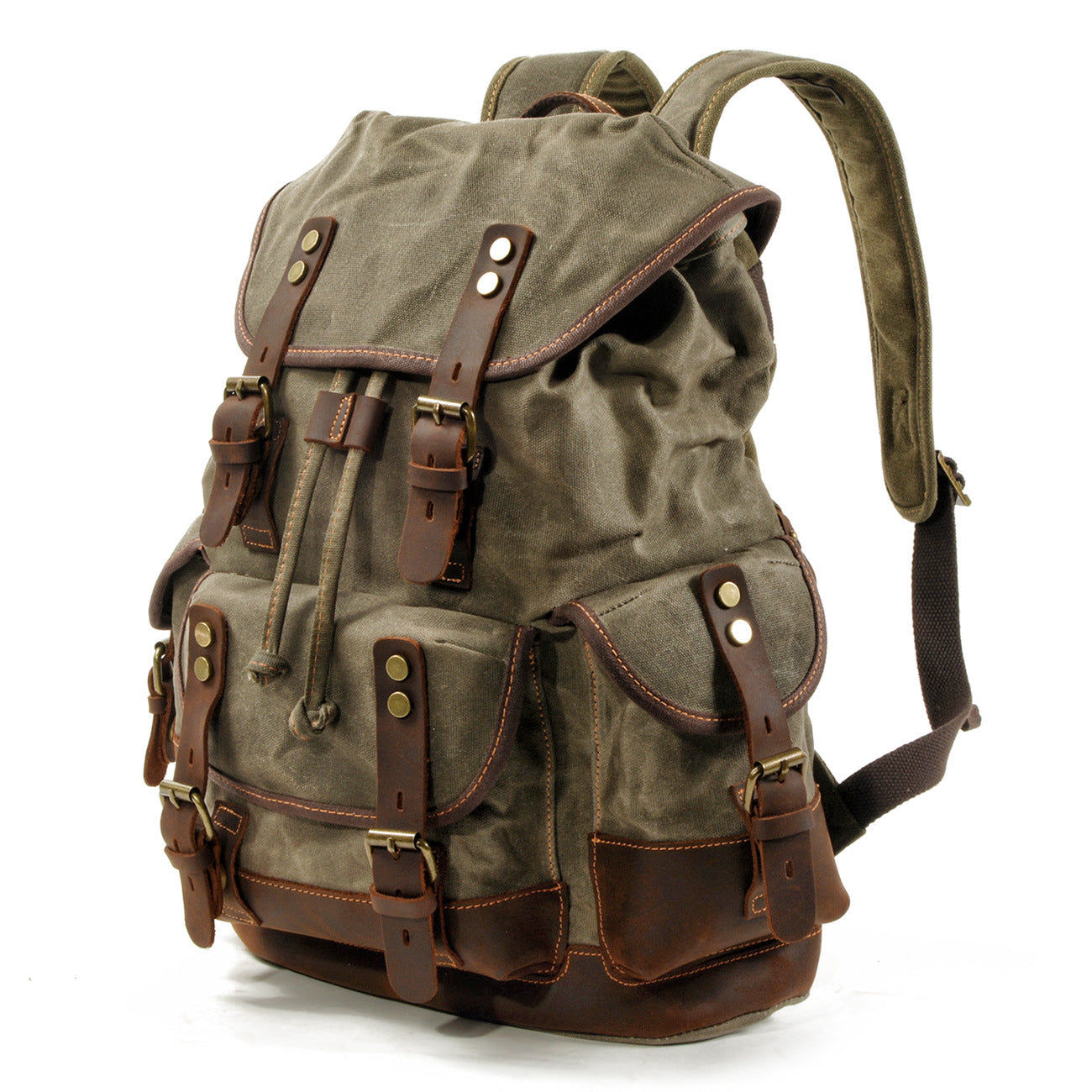 durable waxed canvas backpack side view multi pocket
