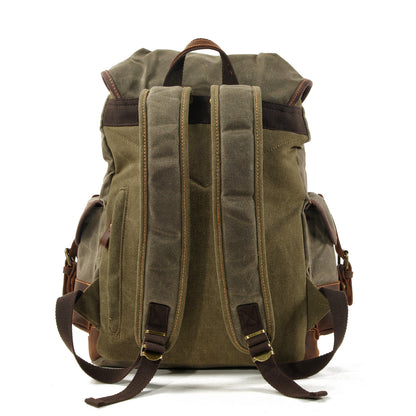 waxed canvas backpack padded straps back view