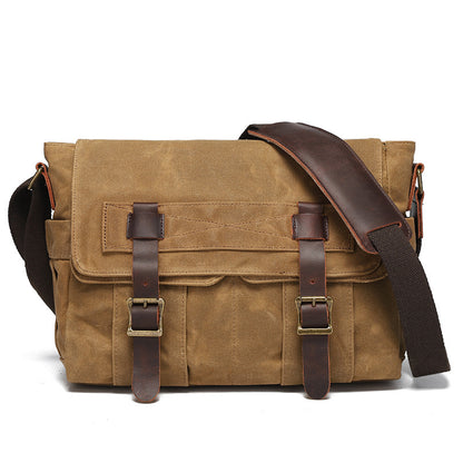 Vintage Waxed Canvas Double Buckle Messenger Bag
