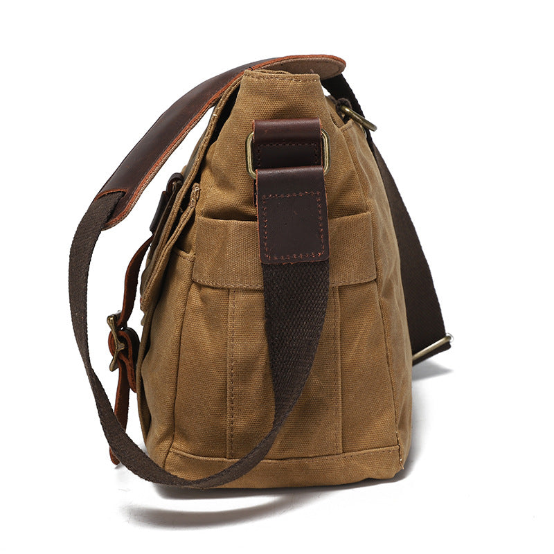 Vintage Waxed Canvas Double Buckle Messenger Bag