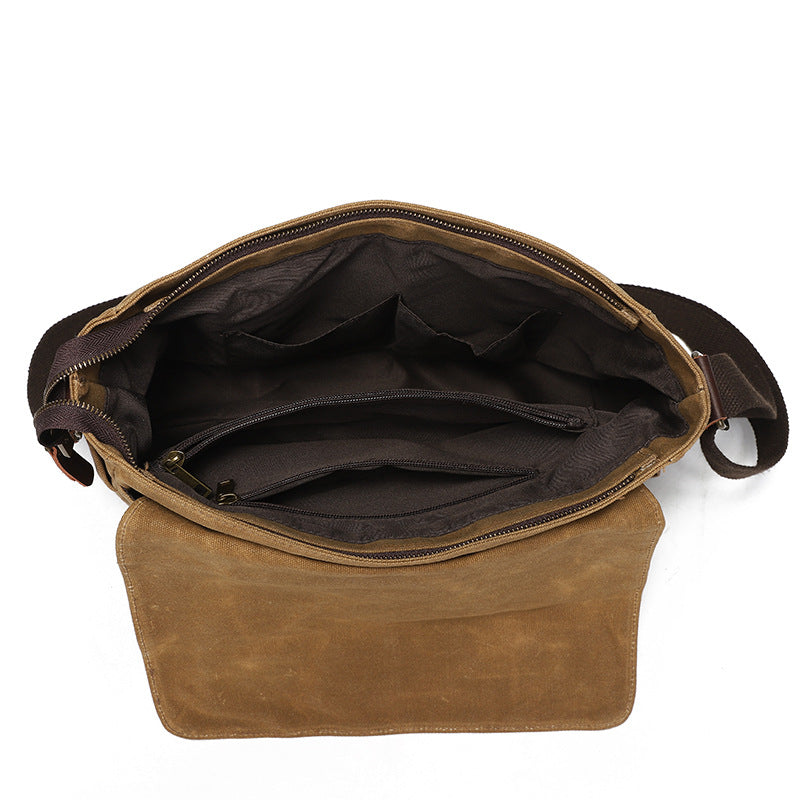 Vintage Waxed Canvas Double Buckle Messenger Bag