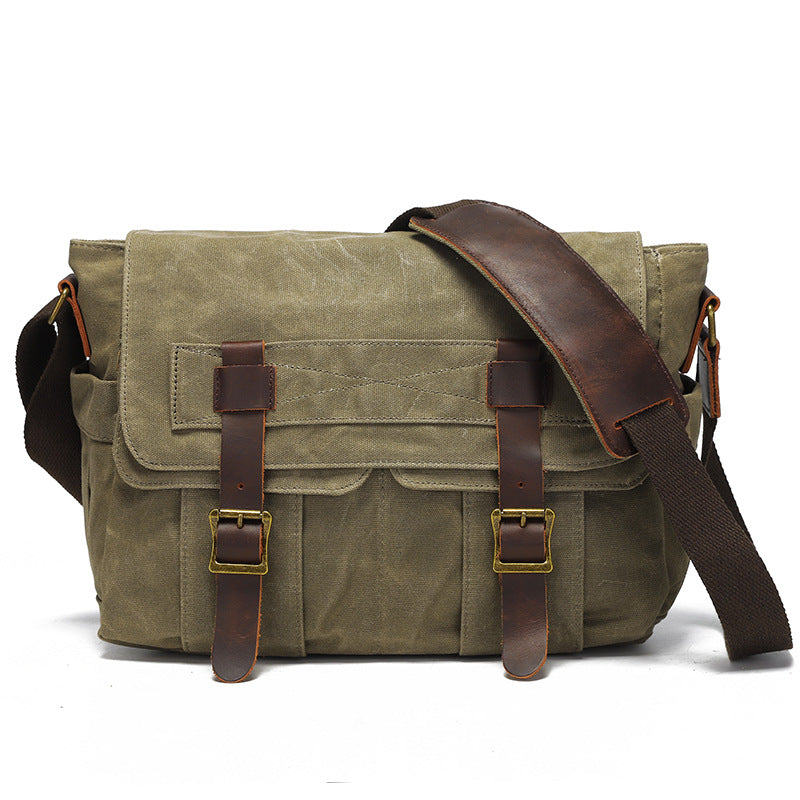 Vintage Waxed Canvas Double Buckle Messenger Bag
