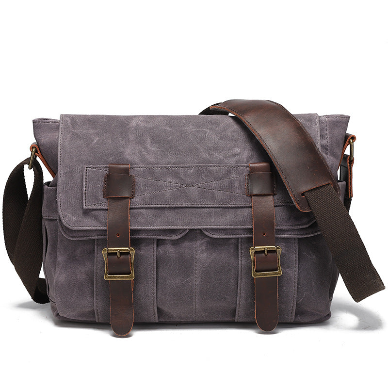 Vintage Waxed Canvas Double Buckle Messenger Bag