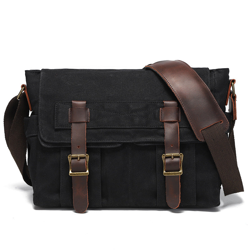 Vintage Waxed Canvas Double Buckle Messenger Bag