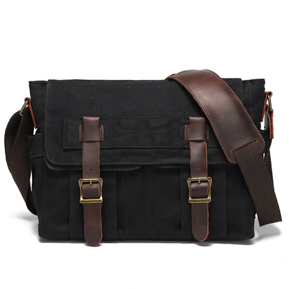 Vintage Waxed Canvas Double Buckle Messenger Bag