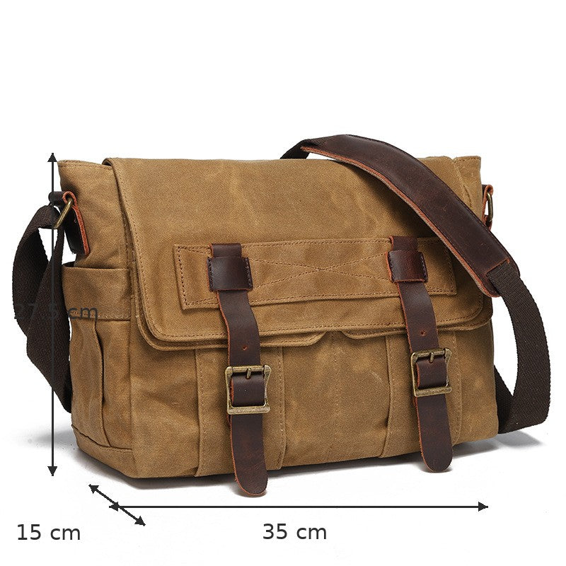 Vintage Waxed Canvas Double Buckle Messenger Bag